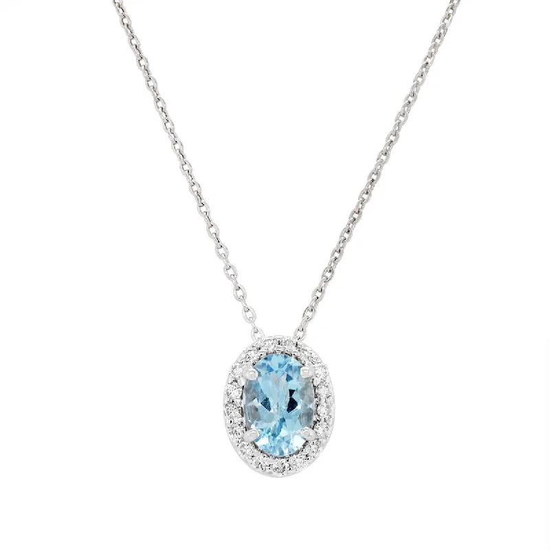 Shop Stylish Jewelry Now And Save Big WHITE GOLD NECKLACE WITH OVAL AQUAMARINE PENDANT AND DIAMOND HALO, .11 CT TW Shop Stylish Jewelry Now And Save Big WHITE GOLD NECKLACE WITH OVAL AQUAMARINE PENDANT AND DIAMOND HALO, .11 CT TW
