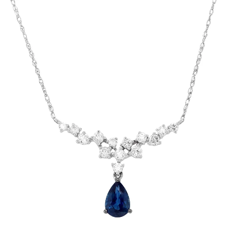 Fashion-Forward Geometric Jewelry For Contemporary Style WHITE GOLD NECKLACE WTH DIAMOND AND PEAR SHAPED SAPPHIRE, .28 CT TW Fashion-Forward Geometric Jewelry For Contemporary Style WHITE GOLD NECKLACE WTH DIAMOND AND PEAR SHAPED SAPPHIRE, .28 CT TW