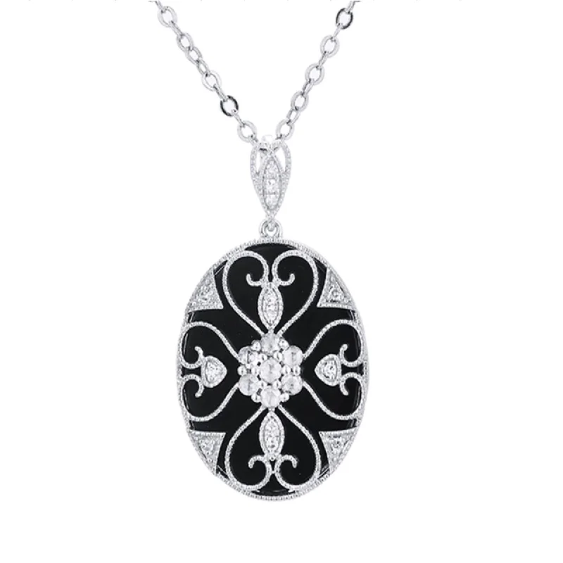 Flash Sale On Stunning Jewelry – Don't Miss Out WHITE GOLD VINTAGE STYLE PENDANT WITH BLACK ONYX AND DIAMONDS, .18 CT TW Flash Sale On Stunning Jewelry – Don't Miss Out WHITE GOLD VINTAGE STYLE PENDANT WITH BLACK ONYX AND DIAMONDS, .18 CT TW