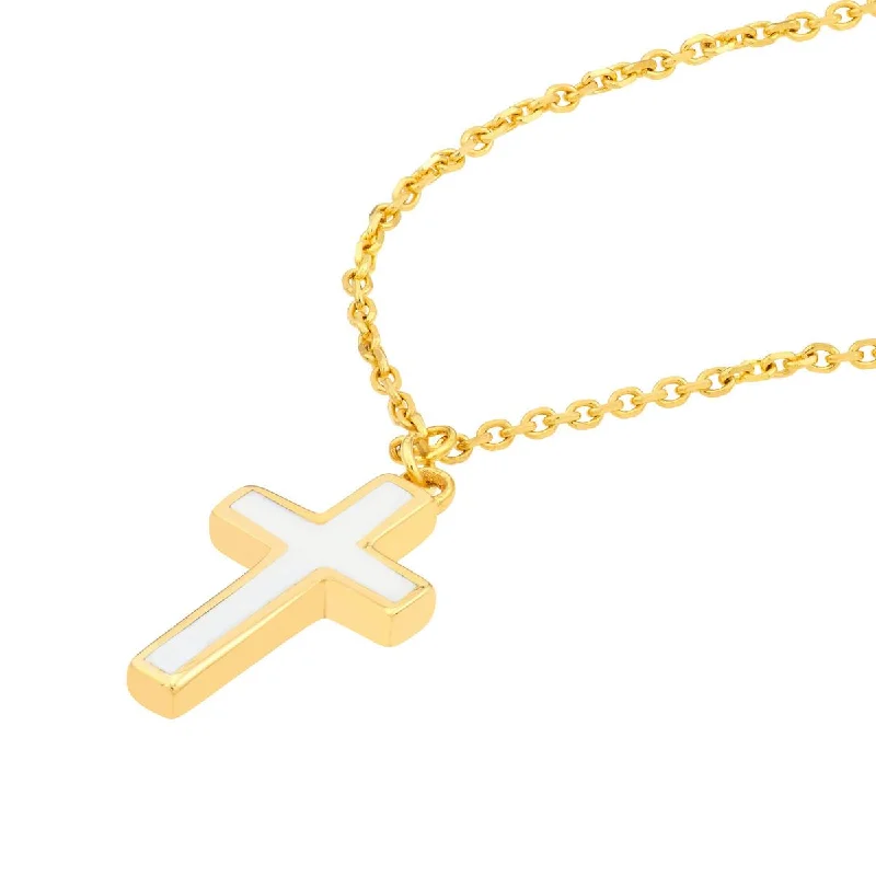 Limited Stock On Premium Jewelry At Low Prices YELLOW GOLD AND WHITE ENAMEL CROSS PENDANT NECKLACE Limited Stock On Premium Jewelry At Low Prices YELLOW GOLD AND WHITE ENAMEL CROSS PENDANT NECKLACE