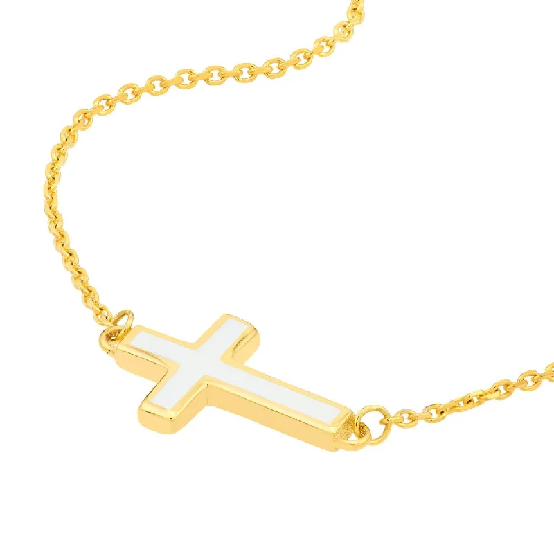 Get The Best Deals On Timeless Jewelry Pieces YELLOW GOLD AND WHITE ENAMEL SIDEWAYS CROSS PENDANT NECKLACE Get The Best Deals On Timeless Jewelry Pieces YELLOW GOLD AND WHITE ENAMEL SIDEWAYS CROSS PENDANT NECKLACE