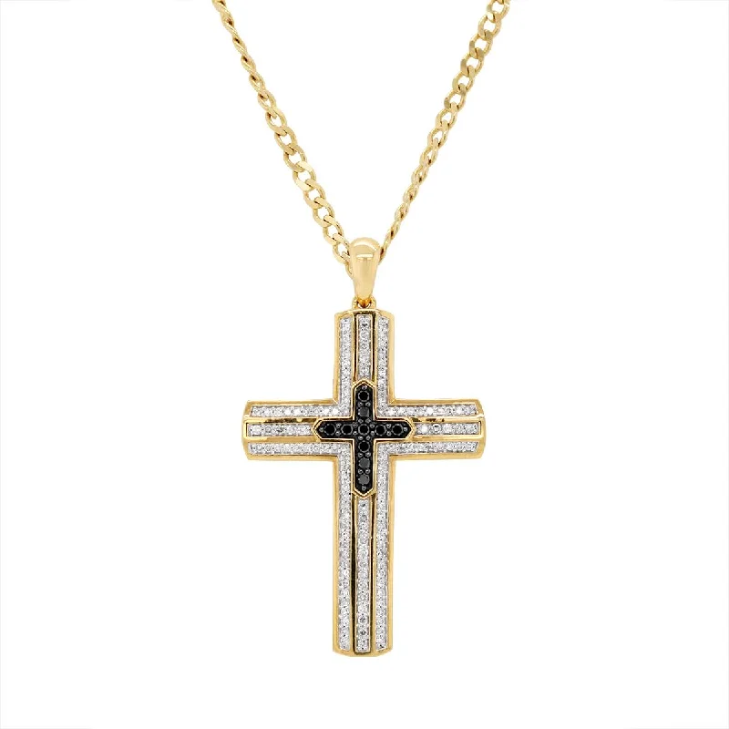 Breathtaking Jewelry At Limited-Time Savings YELLOW GOLD CROSS NECKLACE WITH BLACK AND WHITE DIAMONDS, .70 CT TW Breathtaking Jewelry At Limited-Time Savings YELLOW GOLD CROSS NECKLACE WITH BLACK AND WHITE DIAMONDS, .70 CT TW