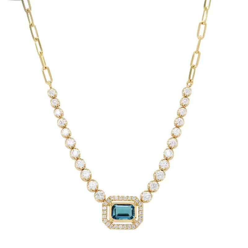 Celebrate Every Occasion With Sparkling Savings YELLOW GOLD NECKLACE WITH LONDON BLUE TOPAZ AND DIAMONDS, 1.08 CT TW Celebrate Every Occasion With Sparkling Savings YELLOW GOLD NECKLACE WITH LONDON BLUE TOPAZ AND DIAMONDS, 1.08 CT TW