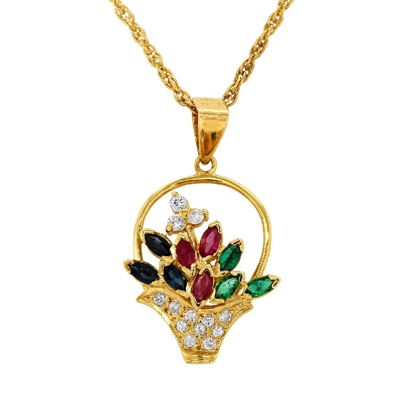 Your Perfect Accessory Now At The Best Price YELLOW GOLD NECKLACE WITH MULTICOLORED MARQUISE GEMS AND DIAMONDS, 1/7 CT TW Your Perfect Accessory Now At The Best Price YELLOW GOLD NECKLACE WITH MULTICOLORED MARQUISE GEMS AND DIAMONDS, 1/7 CT TW