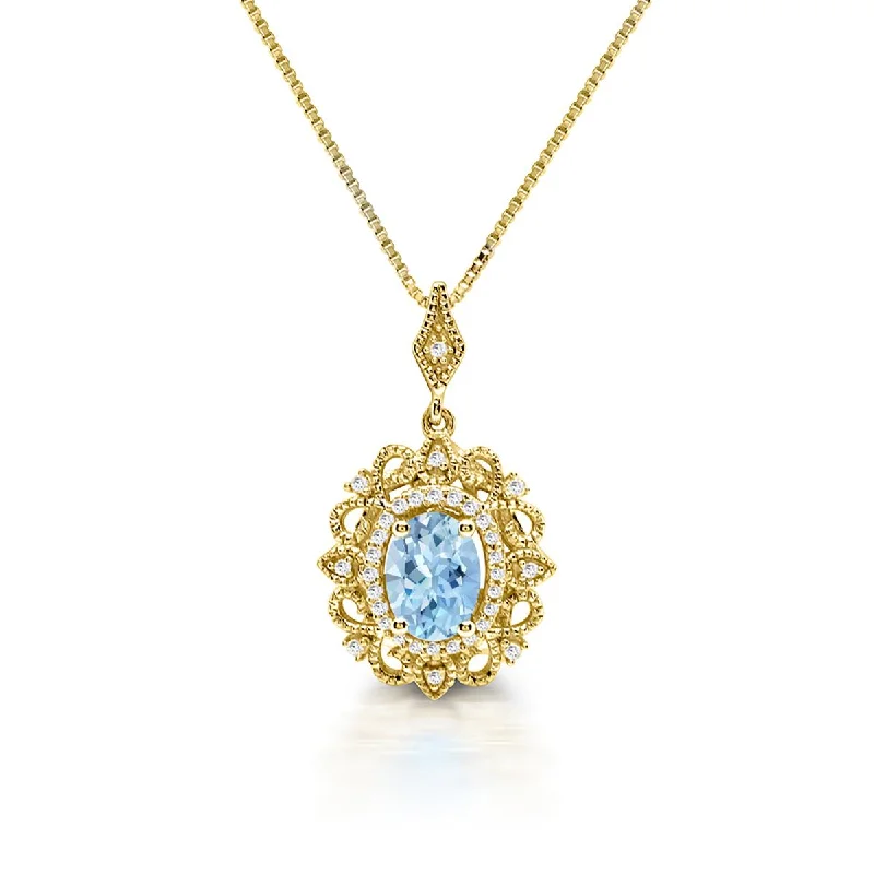 Luxury Jewelry Sale – Elegant Styles At Unbeatable Prices YELLOW GOLD NECKLACE WITH OVAL CUT AQUAMARINE PENDANT AND DIAMONDS Luxury Jewelry Sale – Elegant Styles At Unbeatable Prices YELLOW GOLD NECKLACE WITH OVAL CUT AQUAMARINE PENDANT AND DIAMONDS