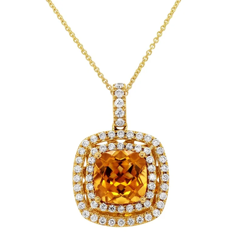 Premium Jewelry, Premium Discounts – Act Fast YELLOW GOLD PENDANT NECKLACE WITH CITRINE AND DIAMOND HALOS, .41 CT TW Premium Jewelry, Premium Discounts – Act Fast YELLOW GOLD PENDANT NECKLACE WITH CITRINE AND DIAMOND HALOS, .41 CT TW