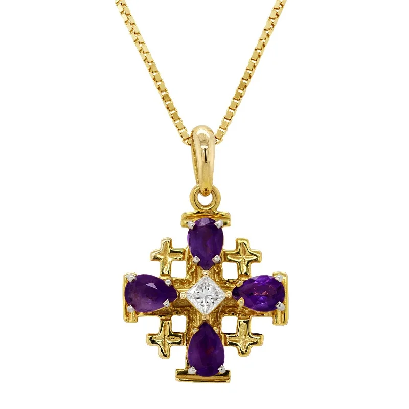 Final Call For Exquisite Jewelry At Reduced Rates YELLOW GOLD PENDANT WITH PEAR SHAPED AMETHYSTS AND PRINCESS DIAMOND Final Call For Exquisite Jewelry At Reduced Rates YELLOW GOLD PENDANT WITH PEAR SHAPED AMETHYSTS AND PRINCESS DIAMOND