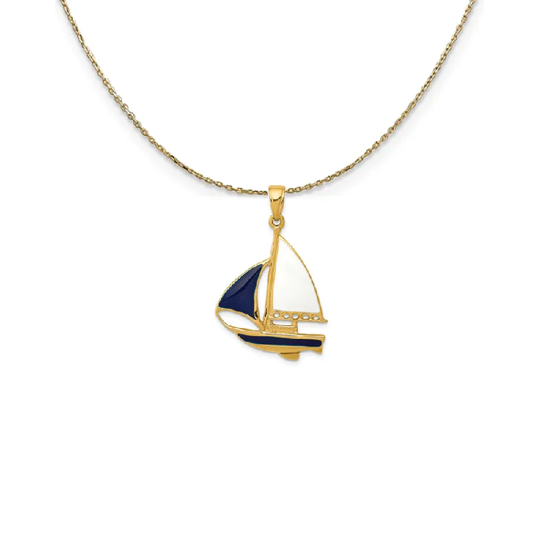 Glamorous Jewelry, Glamorous Deals – Shop Now 14k Yellow Gold, Blue and White Enameled 2D Sailboat Necklace Glamorous Jewelry, Glamorous Deals – Shop Now 14k Yellow Gold, Blue and White Enameled 2D Sailboat Necklace