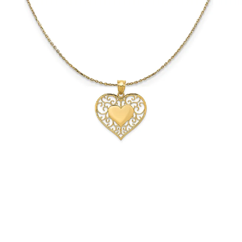Jewelry Clearance – Final Chance To Save Big 14k Yellow Gold Heart in Heart Filigree Necklace Jewelry Clearance – Final Chance To Save Big 14k Yellow Gold Heart in Heart Filigree Necklace