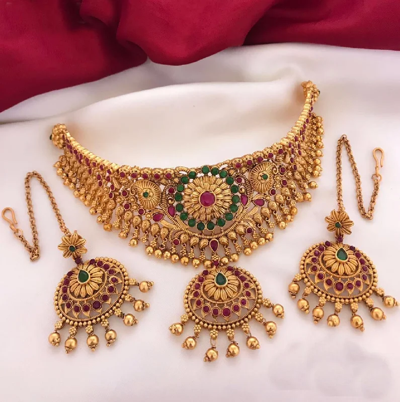 Shine In Style – Shop Jewelry Discounts Today Matt Gold plated Laxmi Short Necklace Set choker 8196N Shine In Style – Shop Jewelry Discounts Today Matt Gold plated Laxmi Short Necklace Set choker 8196N