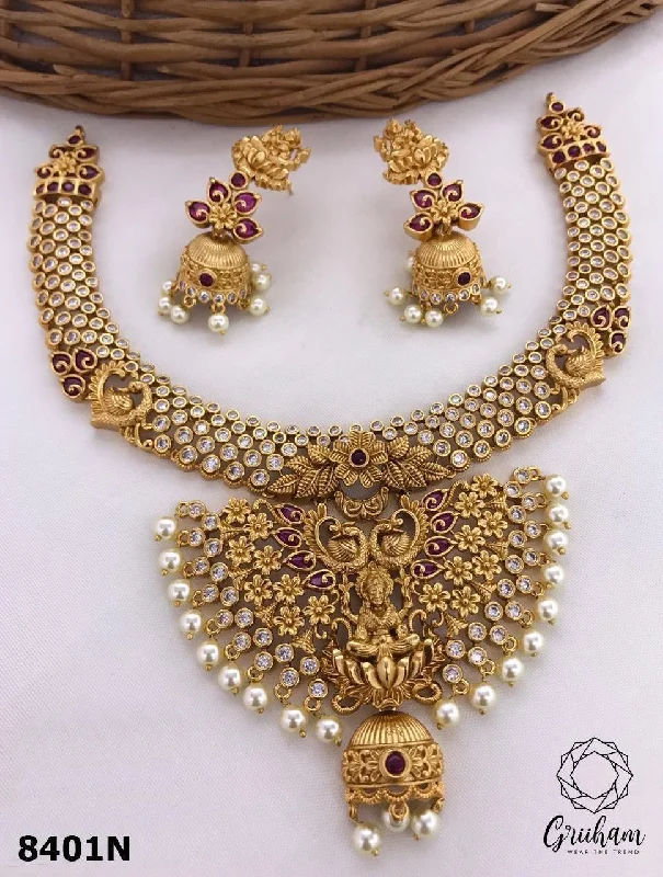 Premium Jewelry At Promotional Prices – Shine Today Premium quality Designer Laxmi CZ zercon necklace set 8401N Premium Jewelry At Promotional Prices – Shine Today Premium quality Designer Laxmi CZ zercon necklace set 8401N