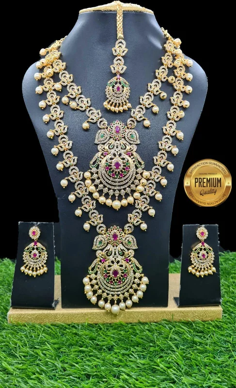 Upgrade Your Jewelry Collection For Less Premium Gold Polish CZ Kemp Studded Necklace Combo (Long+short) with Tikka Bridal Wear 7062N Upgrade Your Jewelry Collection For Less Premium Gold Polish CZ Kemp Studded Necklace Combo (Long+short) with Tikka Bridal Wear 7062N
