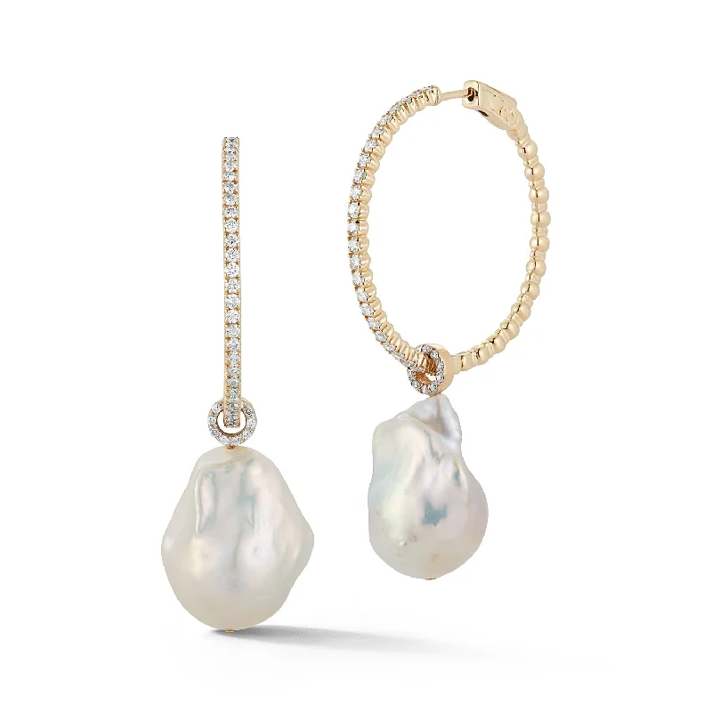 Shop Fine Jewelry With Amazing Deals 14kt Gold Baroque Pearl Detachable Diamond Hoops Shop Fine Jewelry With Amazing Deals 14kt Gold Baroque Pearl Detachable Diamond Hoops