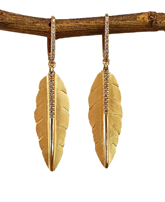 Glamorous Jewelry, Glamorous Deals – Shop Now Gold and Diamond Feather Earrings