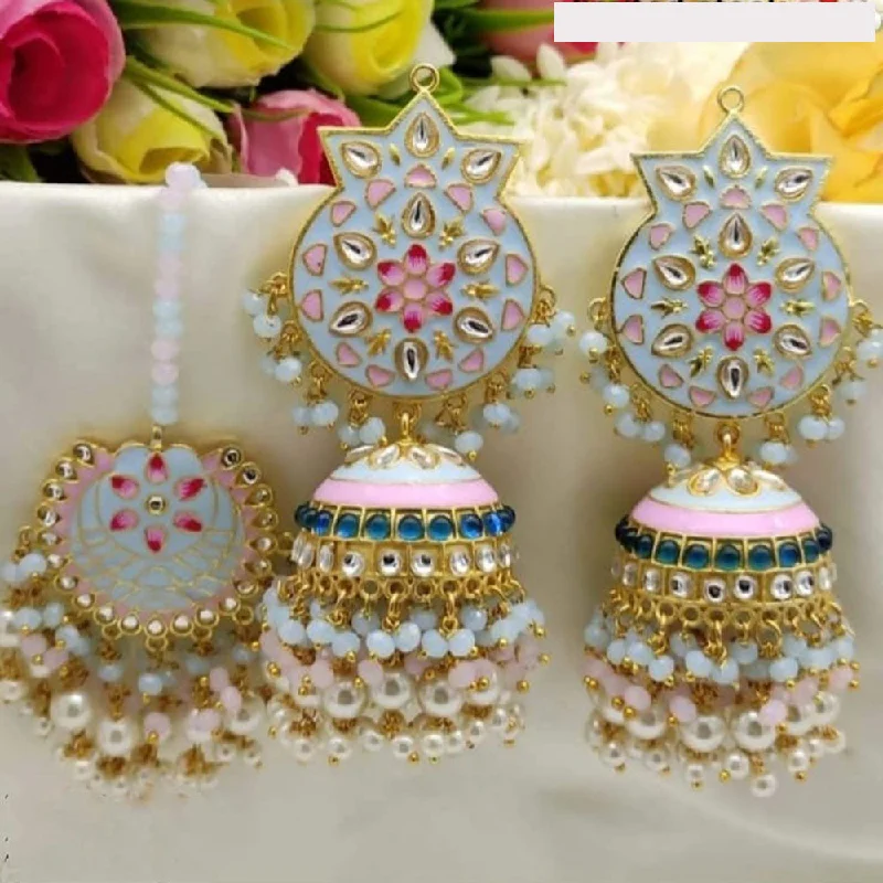 Bold And Beautiful Jewelry Now At Irresistible Prices Akruti Collection Gold Plated Kundan Stone And Pearls Meenakari Earrings With Maangtikka Bold And Beautiful Jewelry Now At Irresistible Prices Akruti Collection Gold Plated Kundan Stone And Pearls Meenakari Earrings With Maangtikka