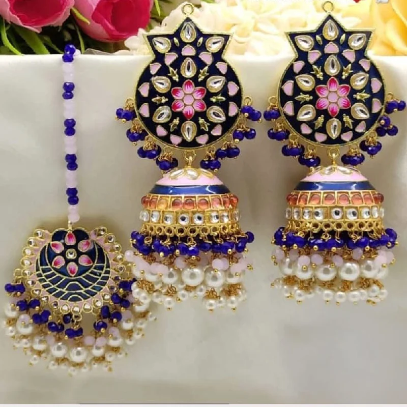 Buy More, Save More On Stunning Jewelry Pieces Akruti Collection Gold Plated Kundan Stone And Pearls Meenakari Earrings With Maangtikka