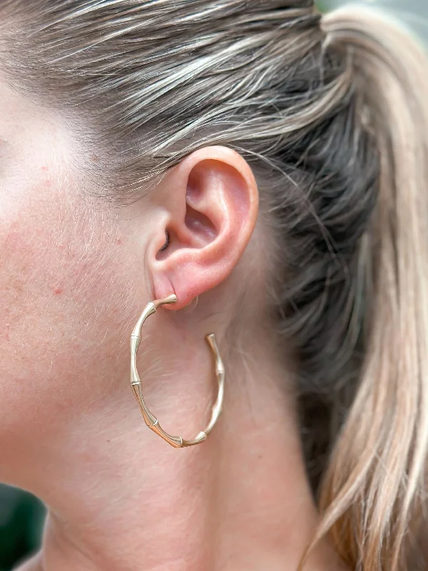 Elegant Jewelry, Affordable Luxury – Shop Now Bamboo Matte Metal Hoop Earrings - Gold