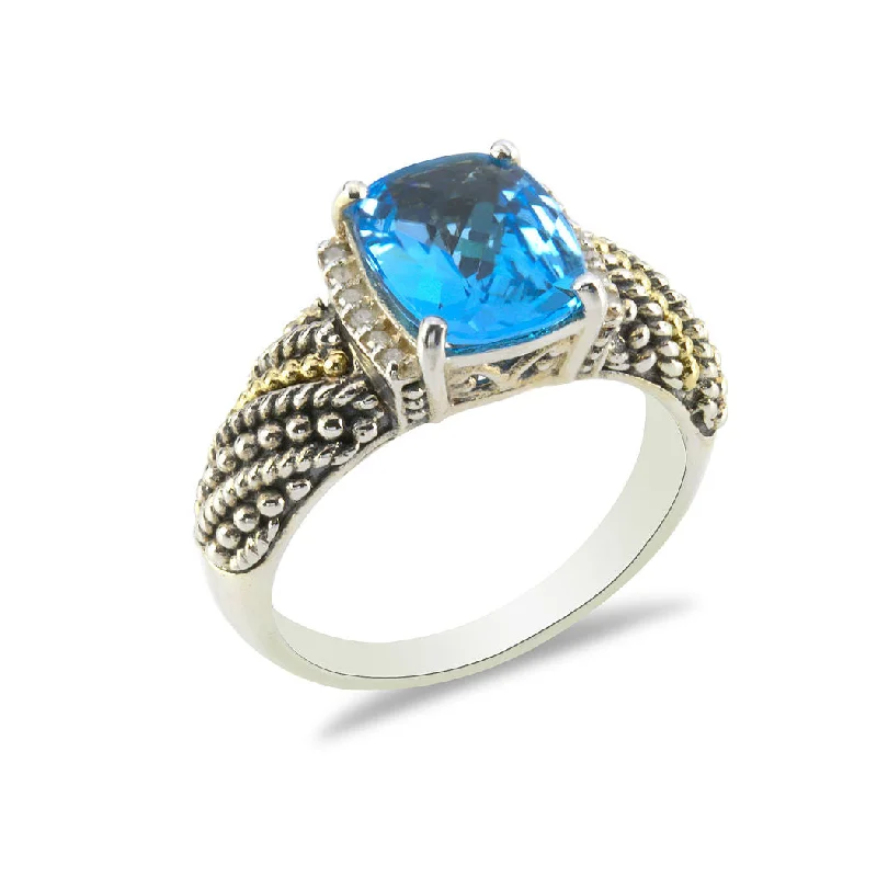 Affordable Gold-Plated Jewelry For Modern Fashion Blue Topaz and Diamond ring