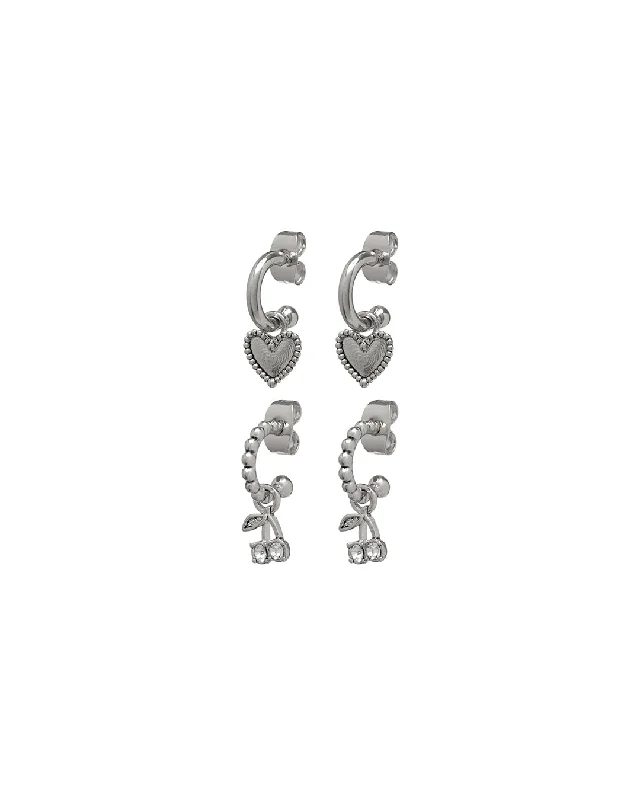 Best Jewelry Deals – Premium Quality At Exclusive Discounts Cherry + Heart Studded Huggies- Silver Best Jewelry Deals – Premium Quality At Exclusive Discounts Cherry + Heart Studded Huggies- Silver