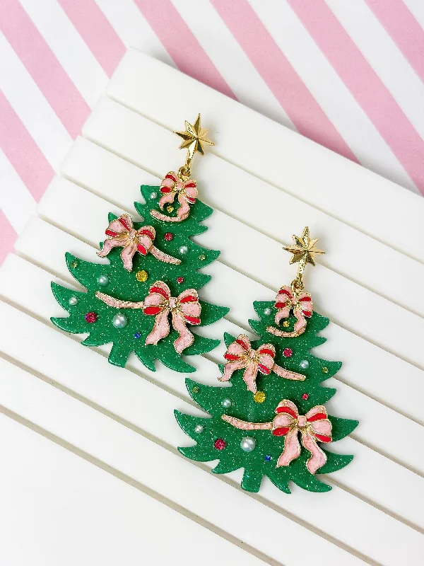 Limited Stock On Premium Jewelry At Low Prices Festive Christmas Tree Dangle Earrings - Pink Bow Limited Stock On Premium Jewelry At Low Prices Festive Christmas Tree Dangle Earrings - Pink Bow