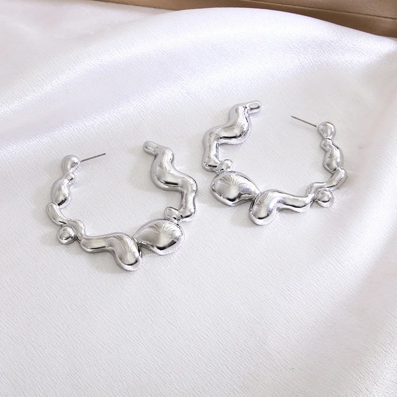 Flash Deals On Fine Jewelry – Shop Before It's Gone Bold Silver Abstract Hoop Earrings -jlt11745 Flash Deals On Fine Jewelry – Shop Before It's Gone Bold Silver Abstract Hoop Earrings -jlt11745