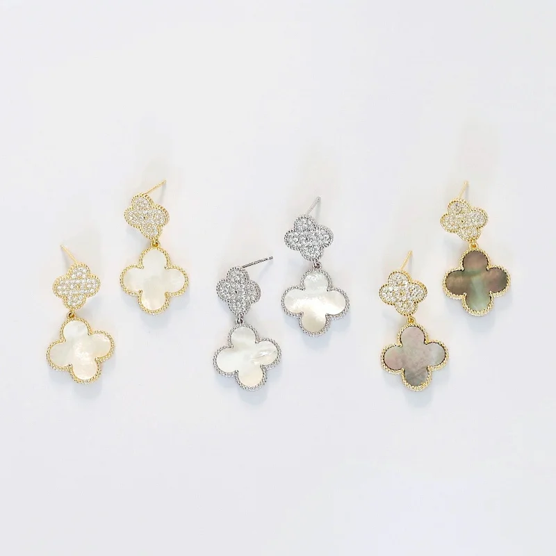 Seasonal Jewelry Clearance – Best Styles At The Lowest Prices "Madam" Double Clover Drop CZ Earrings Seasonal Jewelry Clearance – Best Styles At The Lowest Prices "Madam" Double Clover Drop CZ Earrings