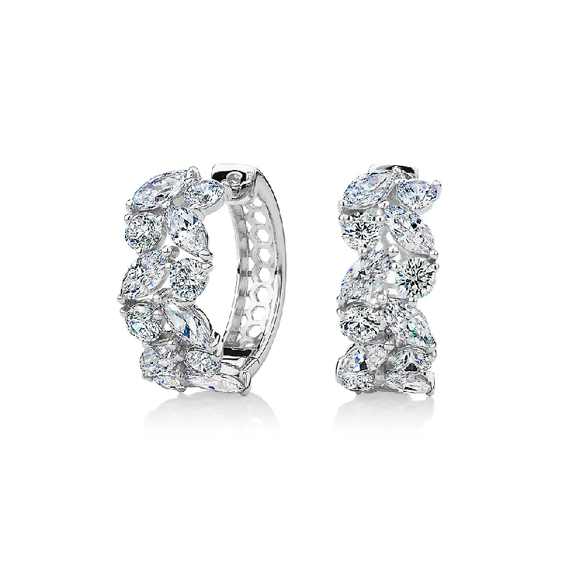 Shine Without Limits – Jewelry Sale Happening Now Marquise and Round Brilliant hoop earrings with 2.88 carats* of diamond simulants in 10 carat white gold Shine Without Limits – Jewelry Sale Happening Now Marquise and Round Brilliant hoop earrings with 2.88 carats* of diamond simulants in 10 carat white gold