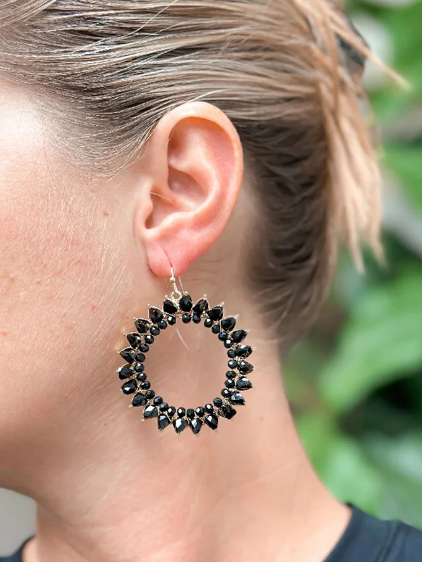 Classic And Modern Jewelry Styles On Sale Open Circle Beaded Dangle Earrings - Jet