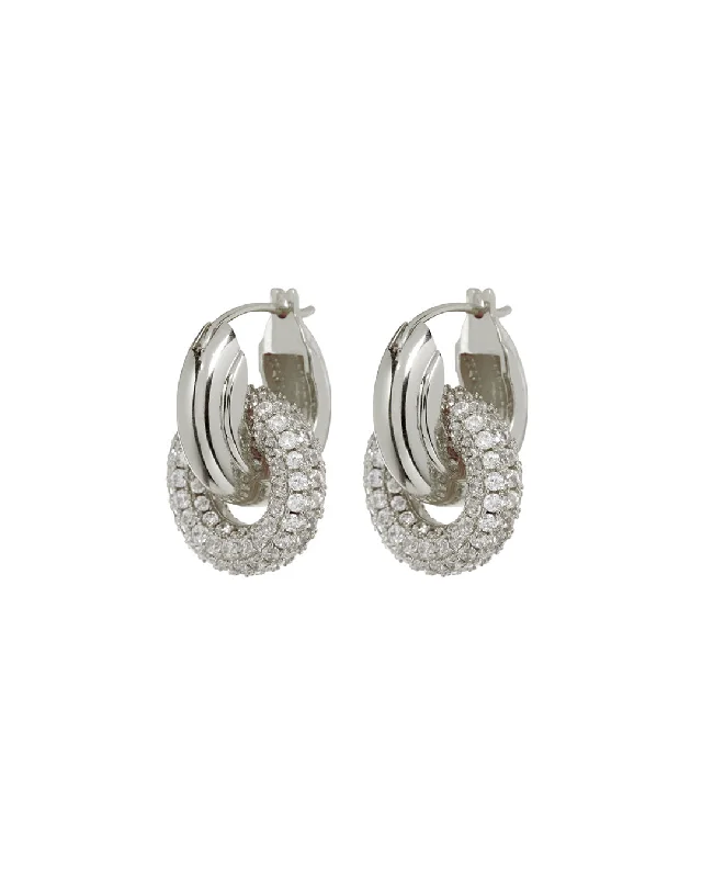 Timeless Elegance At Unbelievable Discounts Pave Interlock Hoops- Silver