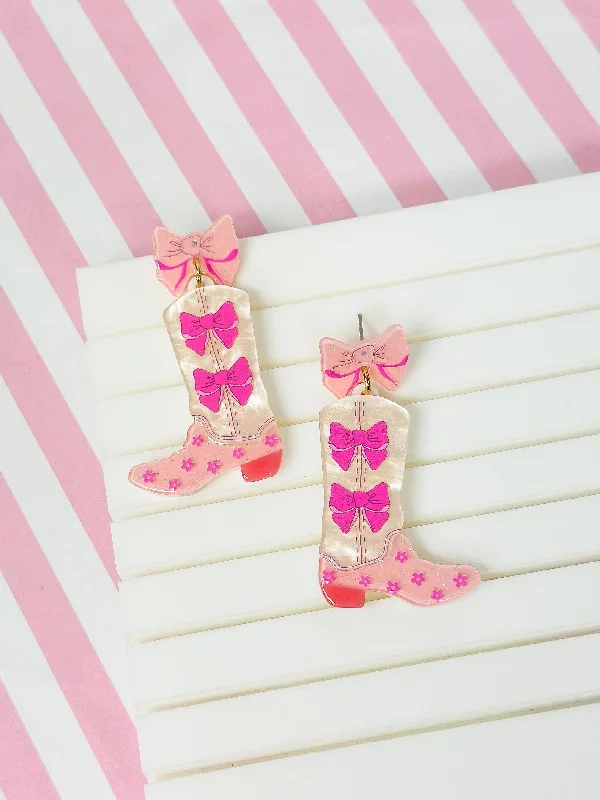 Your Perfect Accessory Now At The Best Price Pink Bow Boot Dangle Earrings