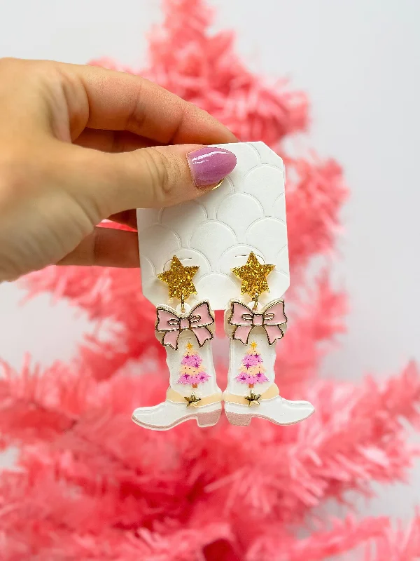 Sparkle For Less – Shop Jewelry Deals Now Pink Chrismtas Tree Boot Dangle Earrings
