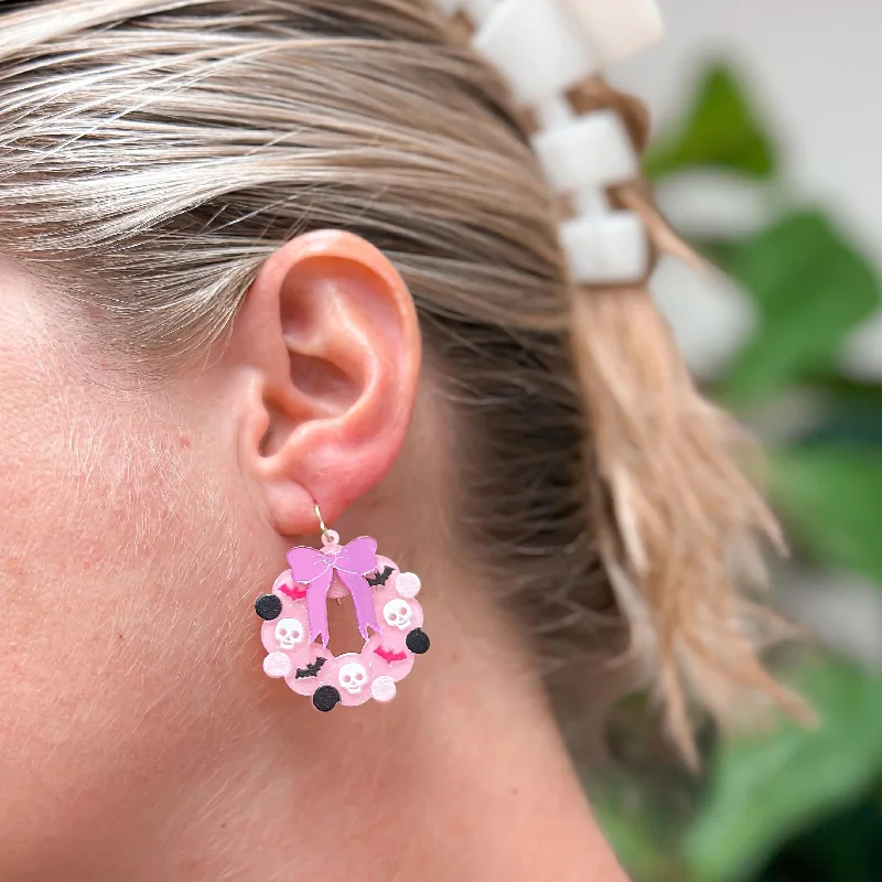 Chic, Trendy, And Affordable Jewelry Sale Pink Halloween Wreath Dangle Earrings