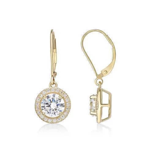 Luxury Meets Affordability – Jewelry Sale Live Now Round Brilliant halo drop earrings with 2.27 carats* of diamond simulants in 10 carat yellow gold Luxury Meets Affordability – Jewelry Sale Live Now Round Brilliant halo drop earrings with 2.27 carats* of diamond simulants in 10 carat yellow gold