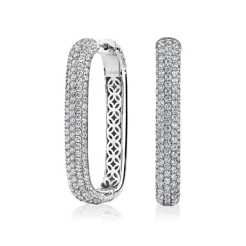 Shop Jewelry That Shines Without The High Price Round Brilliant hoop earrings with 2.58 carats* of diamond simulants in sterling silver Shop Jewelry That Shines Without The High Price Round Brilliant hoop earrings with 2.58 carats* of diamond simulants in sterling silver