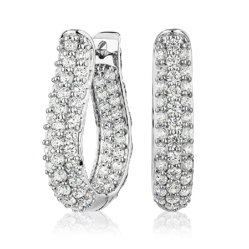 Elegant Designs, Unbeatable Discounts – Shop Jewelry Now Round Brilliant hoop earrings with 3.04 carats* of diamond simulants in sterling silver Elegant Designs, Unbeatable Discounts – Shop Jewelry Now Round Brilliant hoop earrings with 3.04 carats* of diamond simulants in sterling silver