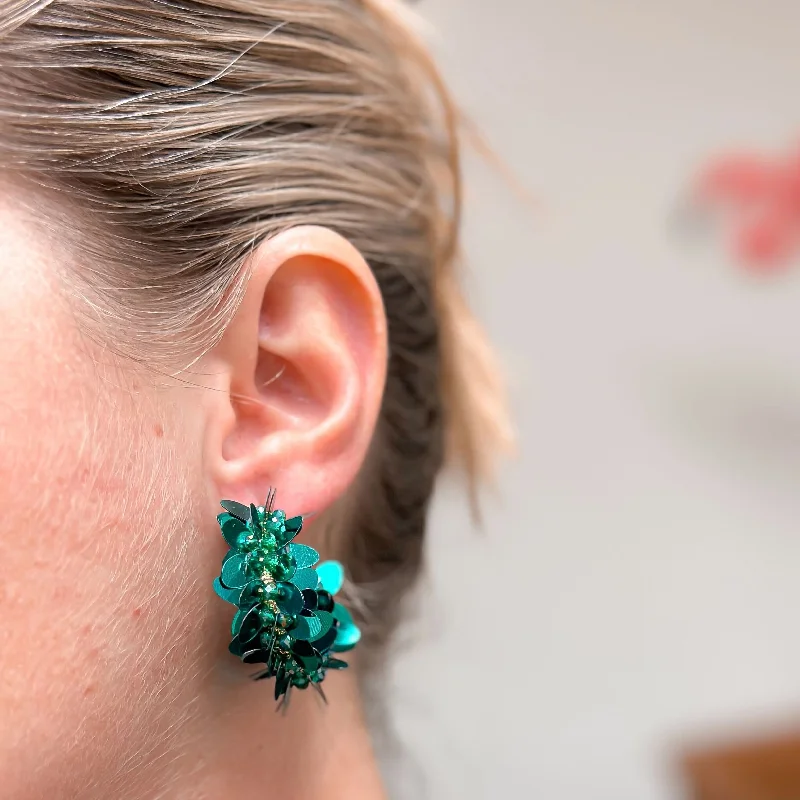 Get Ready To Sparkle – Special Jewelry Discounts Shiny Sequin Hoop Earrings - Green