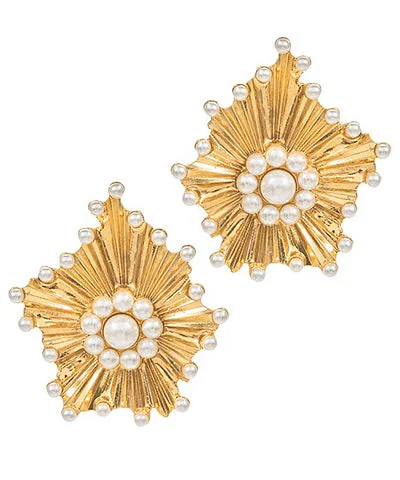 Shine Bright With Our Special Jewelry Promotions Textured Gold & Flower Pearl Earrings Shine Bright With Our Special Jewelry Promotions Textured Gold & Flower Pearl Earrings