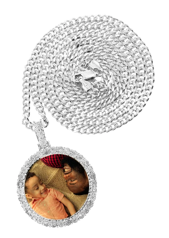 Modern Statement Jewelry For Bold Styling 10K White Gold Diamond Round Picture Pendant Necklace | Appx. 16 Grams Modern Statement Jewelry For Bold Styling 10K White Gold Diamond Round Picture Pendant Necklace | Appx. 16 Grams