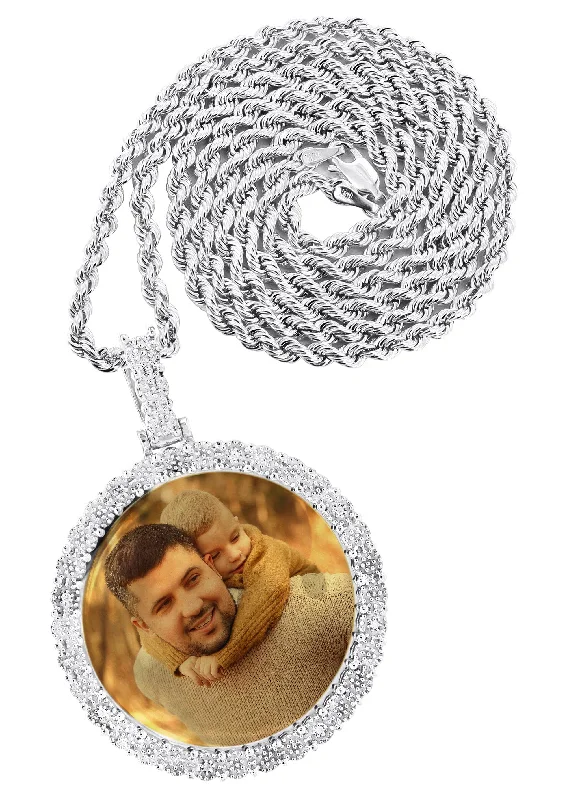 Limited Stock On Premium Jewelry At Low Prices 10K White Gold Diamond Round Picture Pendant Necklace | Appx. 19 Grams Limited Stock On Premium Jewelry At Low Prices 10K White Gold Diamond Round Picture Pendant Necklace | Appx. 19 Grams