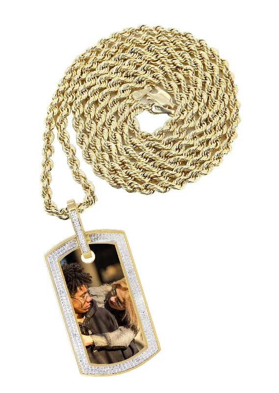 Romantic Heart-Shaped Jewelry For Special Gifts 10K Yellow Gold Diamond Dog Tag Picture Pendant Necklace | Appx. 20 Grams Romantic Heart-Shaped Jewelry For Special Gifts 10K Yellow Gold Diamond Dog Tag Picture Pendant Necklace | Appx. 20 Grams