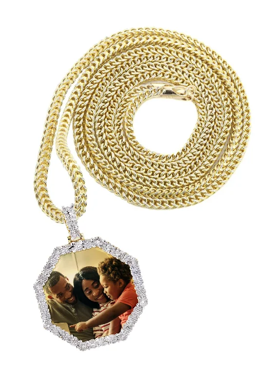 Delicate Crystal Jewelry For Sophisticated Charm 10K Yellow Gold Diamond Octagon Picture Pendant Necklace | Appx. 17 Grams Delicate Crystal Jewelry For Sophisticated Charm 10K Yellow Gold Diamond Octagon Picture Pendant Necklace | Appx. 17 Grams