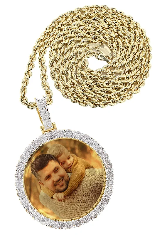 Discover Unique Jewelry With Special Limited-Time Offers 10K Yellow Gold Diamond Round Picture Pendant Necklace | Appx. 19 Grams Discover Unique Jewelry With Special Limited-Time Offers 10K Yellow Gold Diamond Round Picture Pendant Necklace | Appx. 19 Grams
