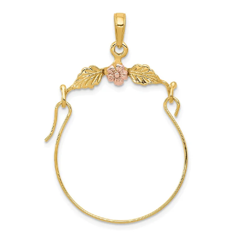 Dainty Floral Jewelry For Feminine Elegance 14k Yellow and Rose Gold Two Tone Floral Charm Holder Pendant Dainty Floral Jewelry For Feminine Elegance 14k Yellow and Rose Gold Two Tone Floral Charm Holder Pendant