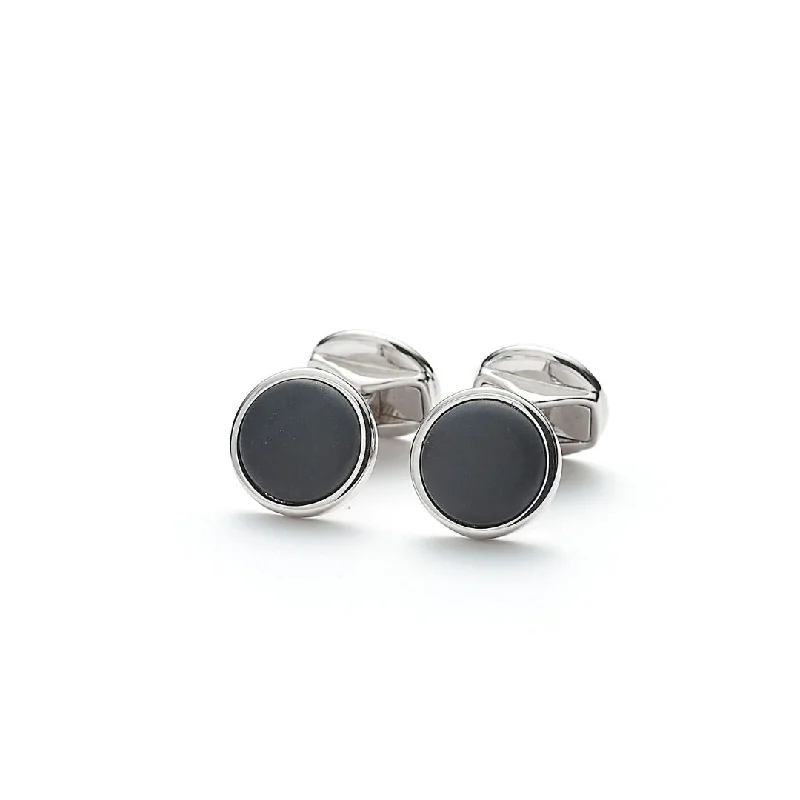 Stunning Jewelry At Even More Stunning Prices Hope Round Silver Cufflinks w. Onyx Matte Stunning Jewelry At Even More Stunning Prices Hope Round Silver Cufflinks w. Onyx Matte
