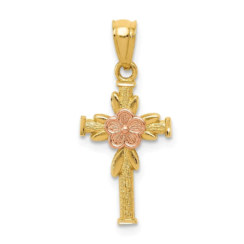 Exclusive Jewelry Offers – Sparkle For Less Children's 14k Yellow & Rose Gold Flower Cross Pendant, 10 x 23mm Exclusive Jewelry Offers – Sparkle For Less Children's 14k Yellow & Rose Gold Flower Cross Pendant, 10 x 23mm
