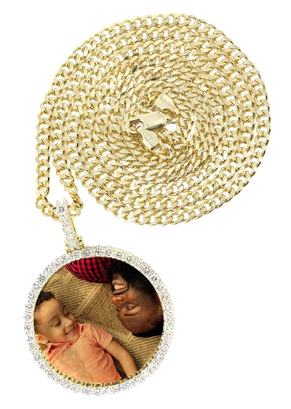 Luxury Handcrafted Jewelry For Elegant Looks Full Diamond 10K Yellow Gold Large Round Picture Pendant Necklace | 2.67 Carats | Appx. 22 Grams Luxury Handcrafted Jewelry For Elegant Looks Full Diamond 10K Yellow Gold Large Round Picture Pendant Necklace | 2.67 Carats | Appx. 22 Grams