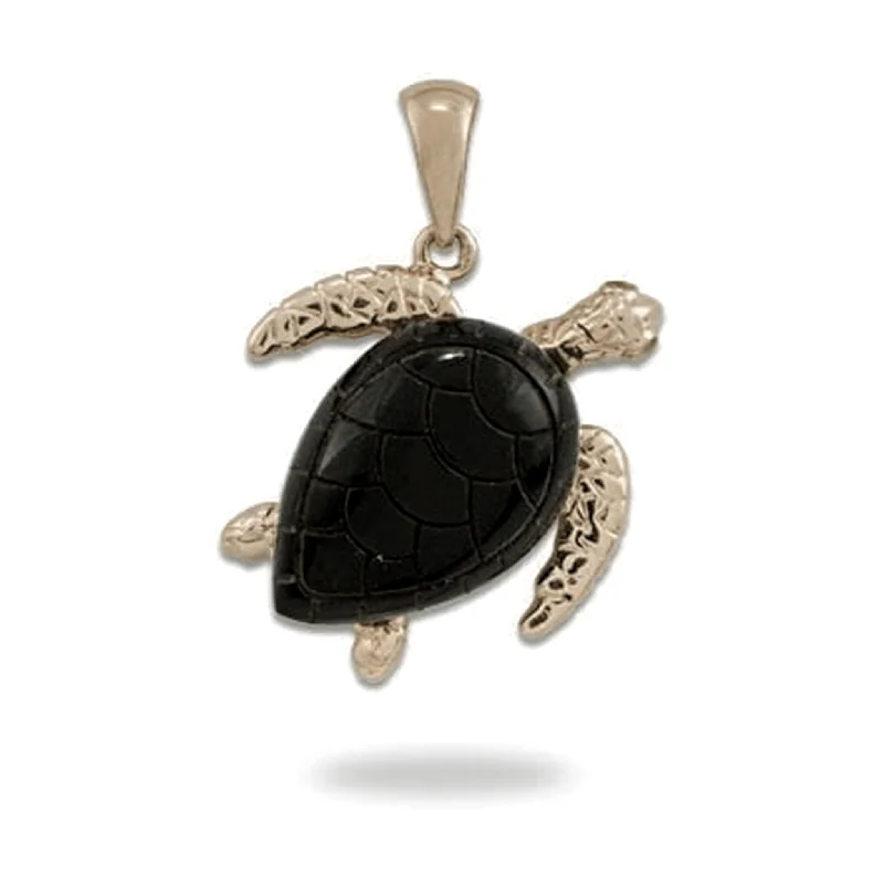 Fashion-Forward Geometric Jewelry For Contemporary Style Honu Black Coral Pendant in Gold with Diamonds - 19mm Fashion-Forward Geometric Jewelry For Contemporary Style Honu Black Coral Pendant in Gold with Diamonds - 19mm
