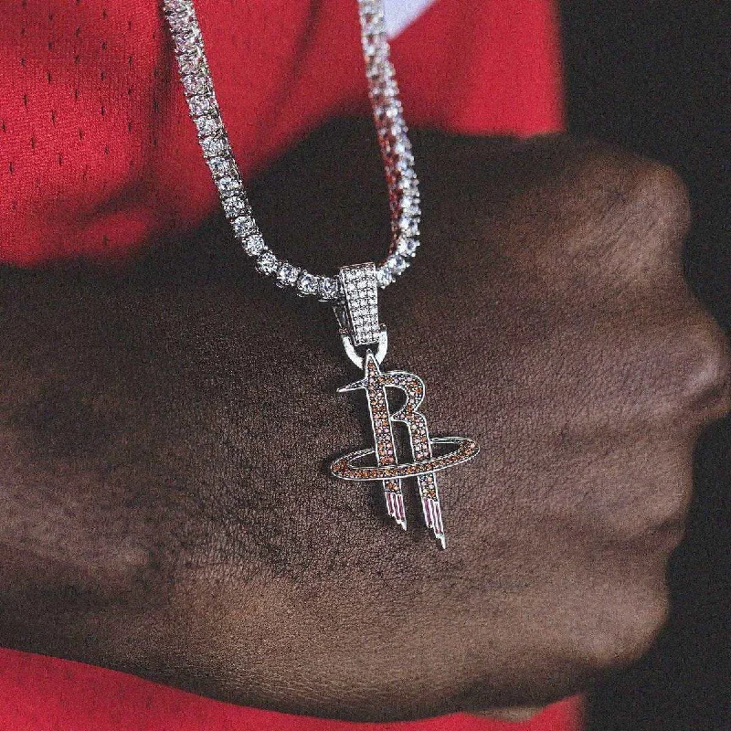 Affordable Gold-Plated Jewelry For Modern Fashion Houston Rockets Official NBA Logo Pendant in White Gold Affordable Gold-Plated Jewelry For Modern Fashion Houston Rockets Official NBA Logo Pendant in White Gold