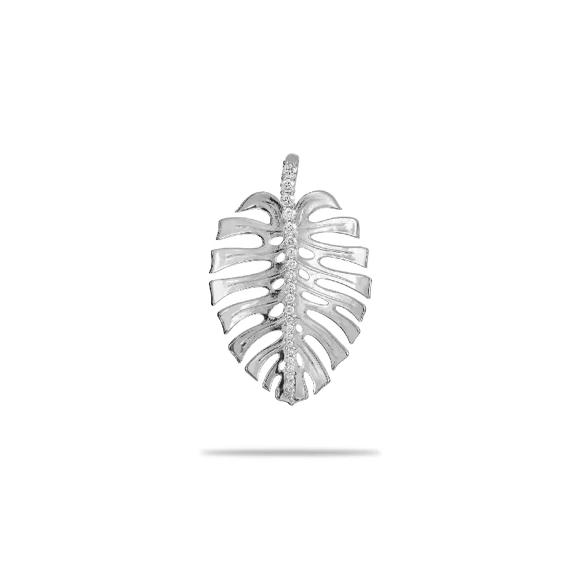Personalized Jewelry At Special Discount Rates Monstera Pendant in White Gold with Diamonds - 30mm Personalized Jewelry At Special Discount Rates Monstera Pendant in White Gold with Diamonds - 30mm