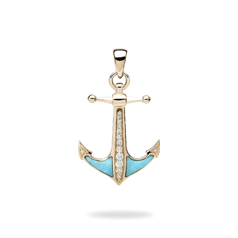 Grab Your Favorite Jewelry At The Lowest Prices Sealife Anchor Turquoise Pendant in Gold with Diamonds - 28mm Grab Your Favorite Jewelry At The Lowest Prices Sealife Anchor Turquoise Pendant in Gold with Diamonds - 28mm
